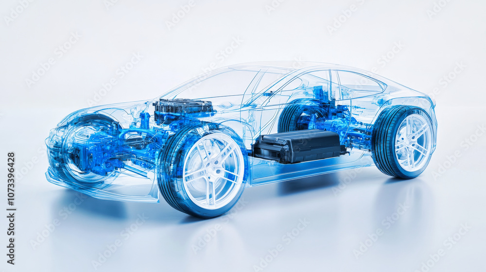 Digital rendering of a transparent high tech electric car Digital rendering of a transparent high tech electric car