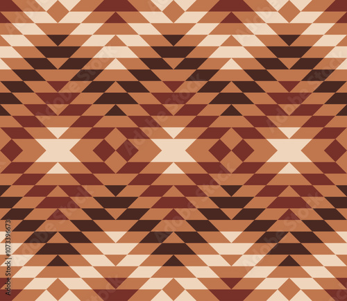 Vintage large Aztec diamonds brown tribal Vector Pattern. Bohemian Southwestern tribal kilim long Aztec diamonds monochrome beige seamless pattern.