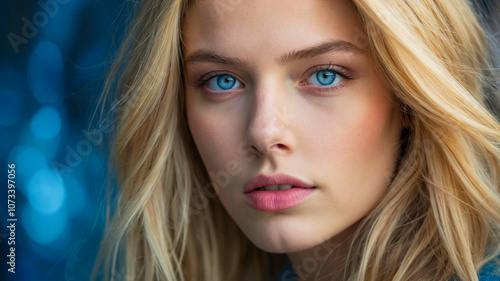 Closeup of a beautiful blue eyed girl