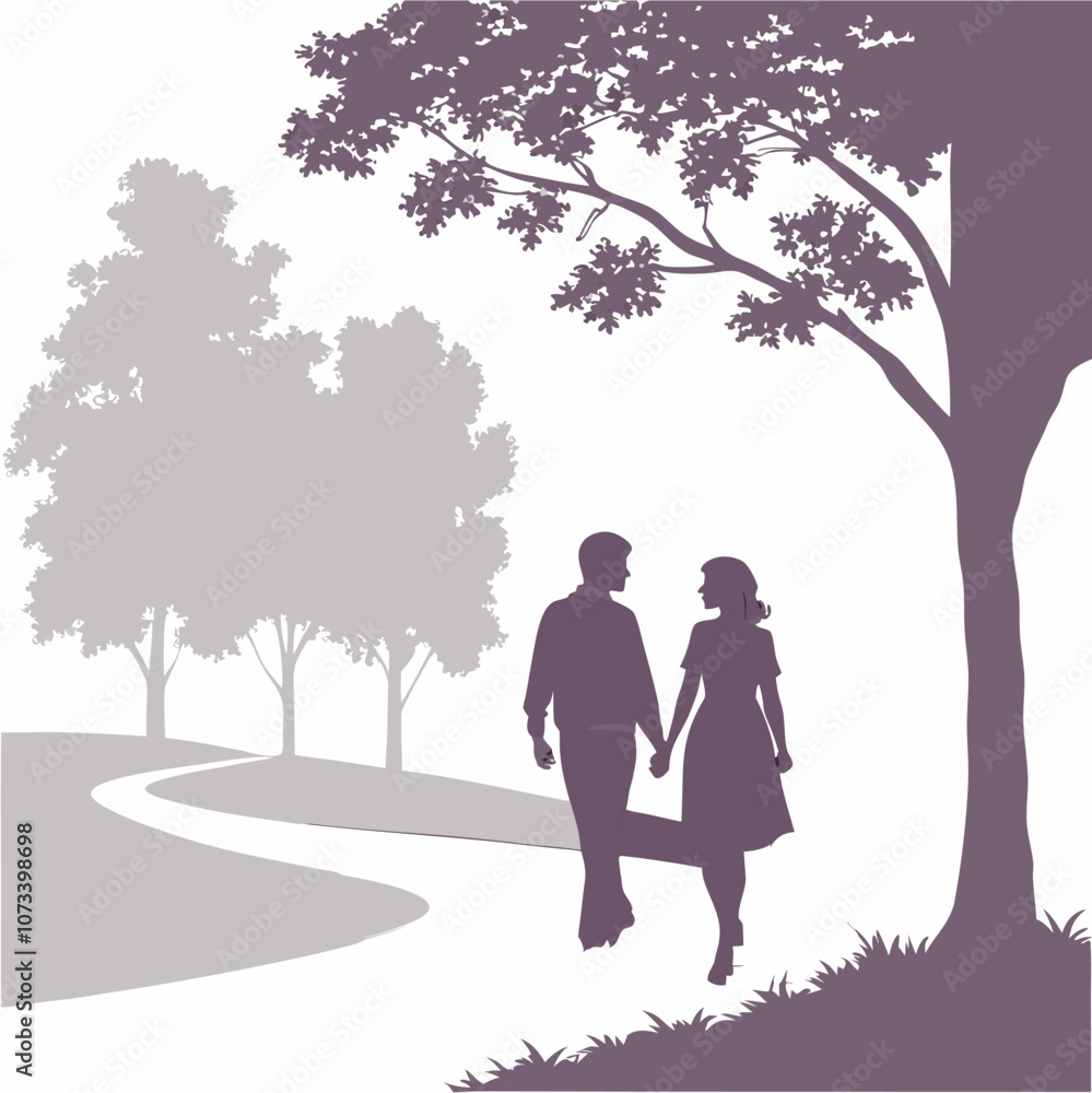 A couple walking on park vector silhouette A couple walking on park vector silhouette