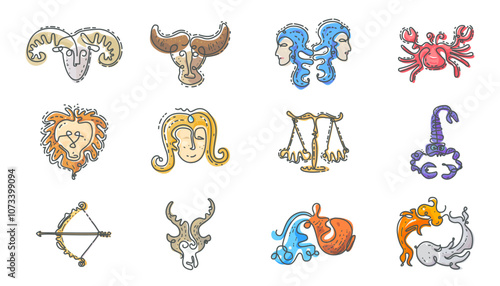 Set of zodiac astrology horoscope symbol. Vector illustration of constellations signs for divination
