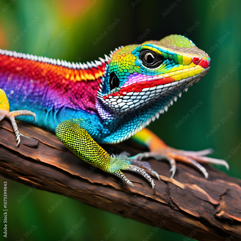 A rainbow lizard on a white background A rainbow lizard on a white background