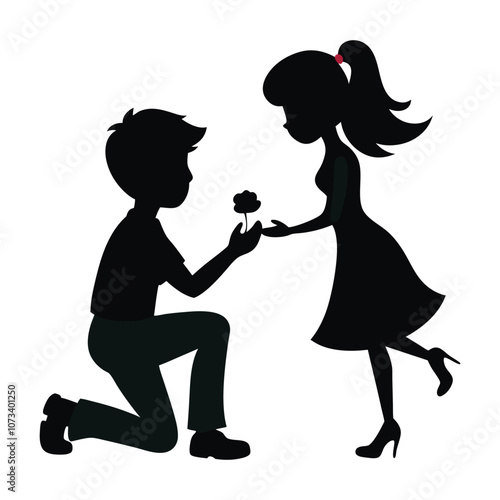  A boy propose the girl vector silhouette 