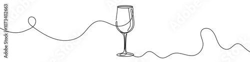 Minimalist continuous one line drawing of a wineglass on white background