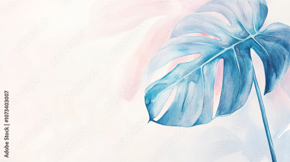 Obraz premium Delicate watercolor illustration of a monstera leaf