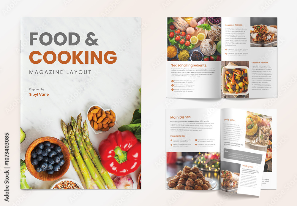 Food Cooking Magazine Layout Stock Template | Adobe Stock