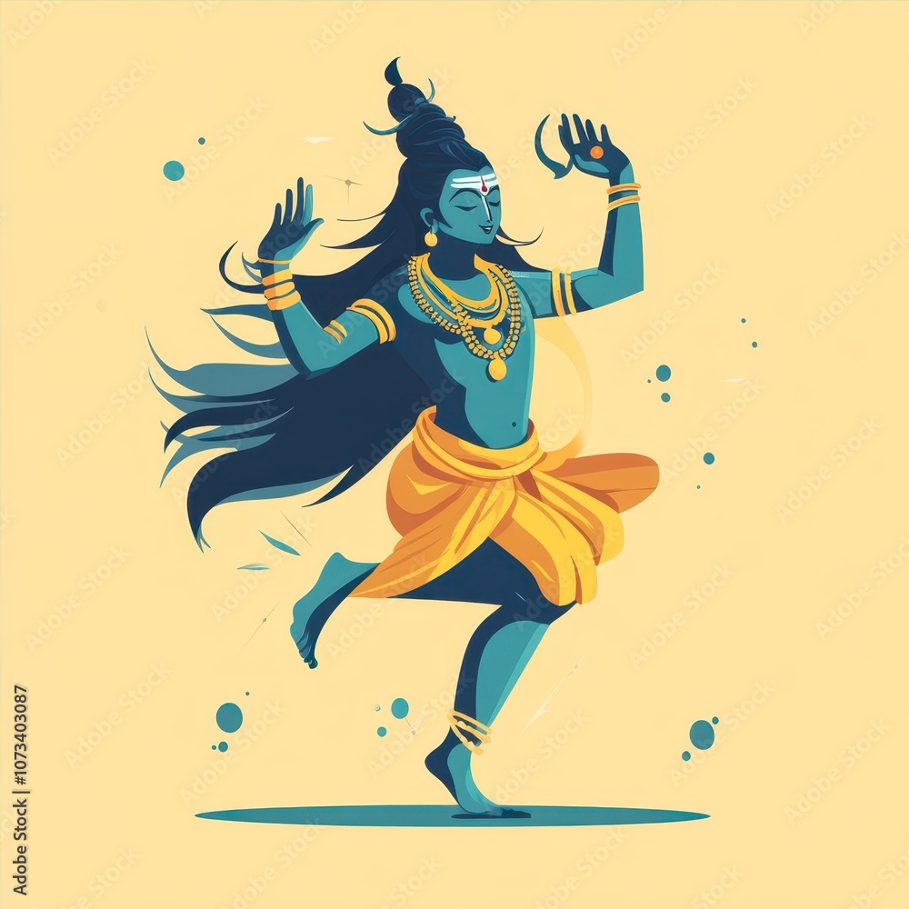 Fototapeta premium Shiva dance, symbolizing cosmic cycle, flat design illustration
