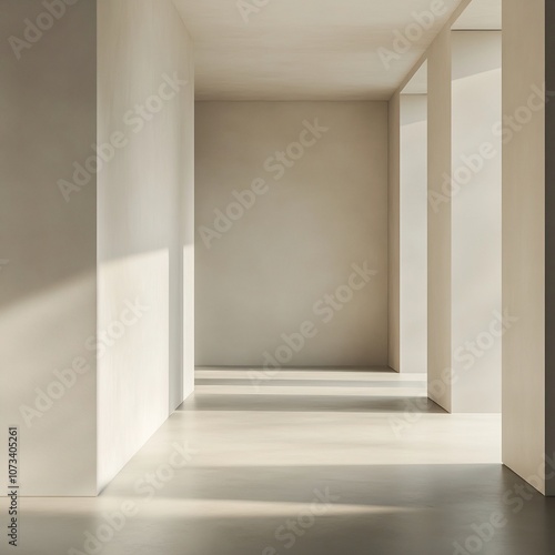 Bright and Minimalist Architectural Hallway with Clean Lines and Natural Shadows