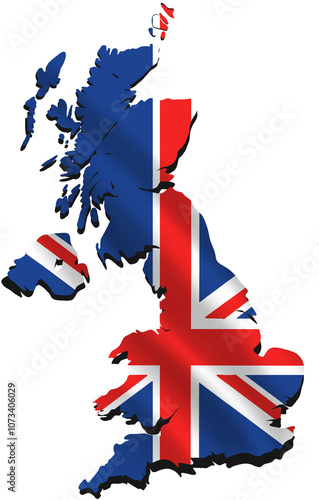 United Kingdom country map with flag 3d