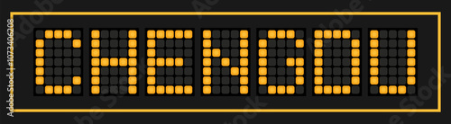 Orange color led banner in word chengdu on black background