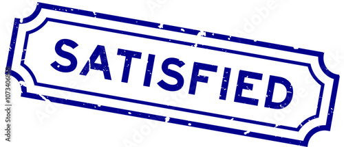 Grunge blue satisfied word rubber seal stamp on white background