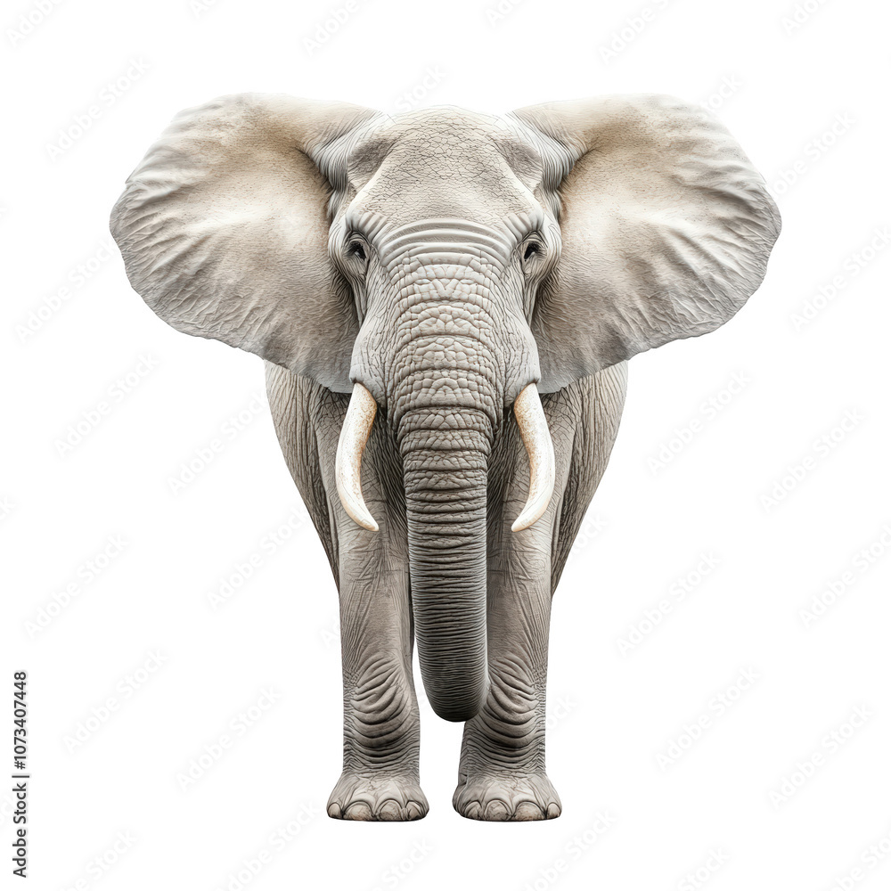 Fototapeta premium Front view of a white elephant standing with a transparent background.