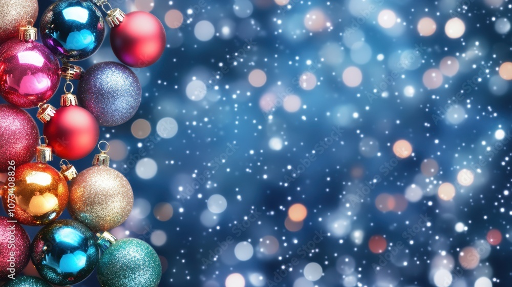 Brightly Colored Christmas Greeting Card Design Featuring Neon Ornaments and Sparkling Snow Brightly Colored Christmas Greeting Card Design Featuring Neon Ornaments and Sparkling Snow