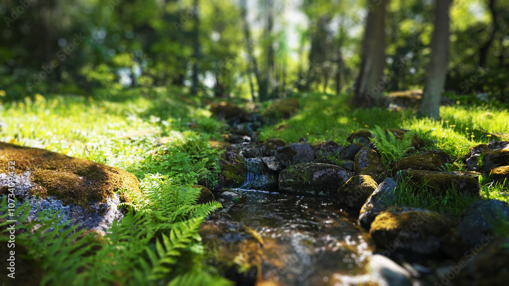 Stream of water flows through the rocks in the forest. Stream of water flows through the rocks in the forest.