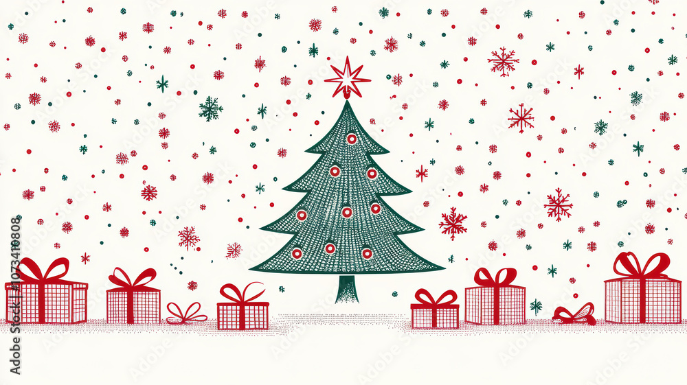Minimalist christmas tree and gift boxes frame on cream background Minimalist christmas tree and gift boxes frame on cream background