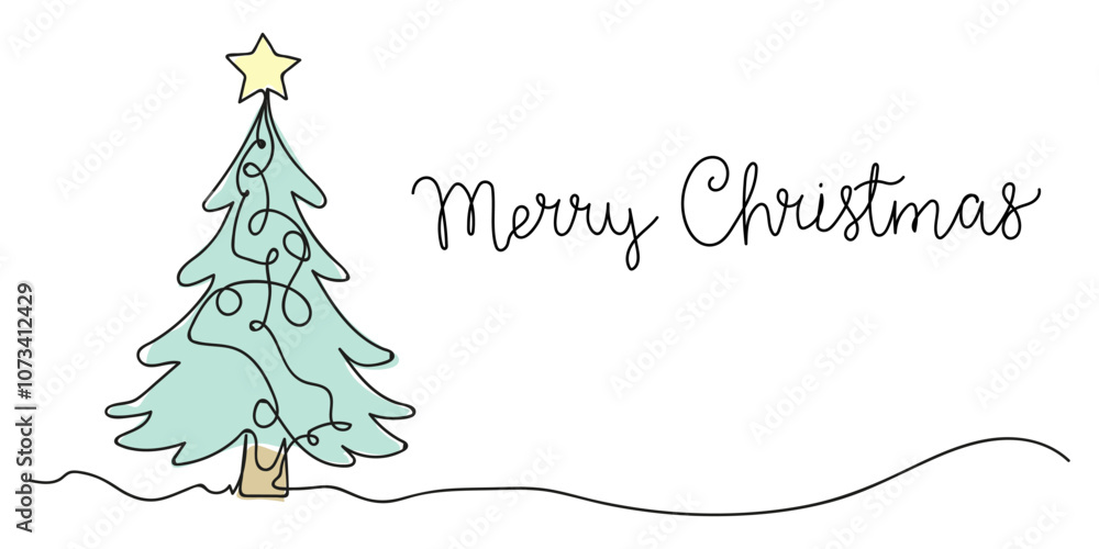 Christmas tree One continuous line drawing vector on white background. Doodle vector illustration. One line Merry Christmas concept. Line art, outline, banner in minimalist style. Christmas tree One continuous line drawing vector on white background. Doodle vector illustration. One line Merry Christmas concept. Line art, outline, banner in minimalist style.