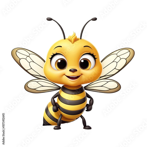  Fun bee character in cartoon style, isolated on transparent background.