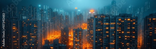 Dystopian city with crumbling slums contrasting a futuristic wealthy skyline, concept of contrasts