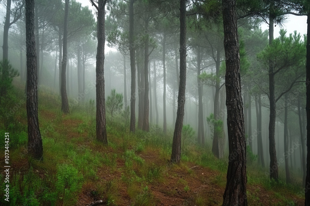 Obraz premium Misty Forest Landscape