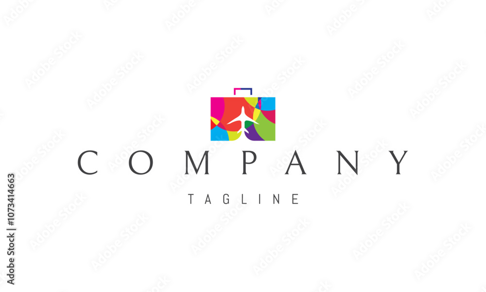 Vector logo with an abstract image of a suitcase with an airplane silhouette. Vector logo with an abstract image of a suitcase with an airplane silhouette.