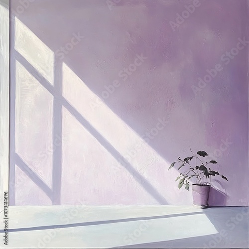 Minimalist Interior with Bright Window Light and Potted Plant