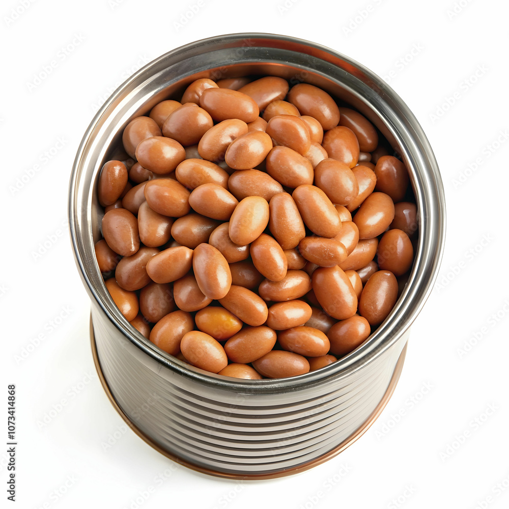 Beans in a can placed on a white background, showcasing Beans in a can placed on a white background, showcasing