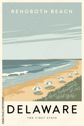 Vintage Travel Poster of Rehoboth Beach, Delaware - A Retro Invitation to Explore the Charm of the First States Stunning Shoreline and Relaxing Beaches. photo