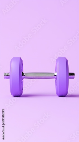 Purple polygonal dumbbell on a simple purple gradient background – Representing modern fitness, strength training, and minimalist design photo