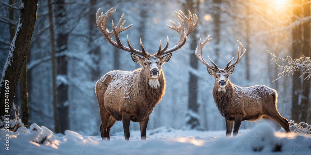 Obraz premium Deer in magical winter forest