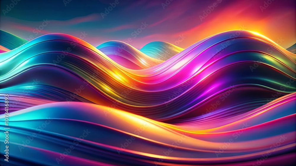 Abstract Swirling Gradient Landscape of Vivid Hues and Reflective Surfaces Abstract Swirling Gradient Landscape of Vivid Hues and Reflective Surfaces