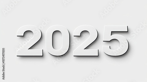 Minimalist design with "2025" in clean, futuristic fonts on a white background, representing simplicity and innovation.