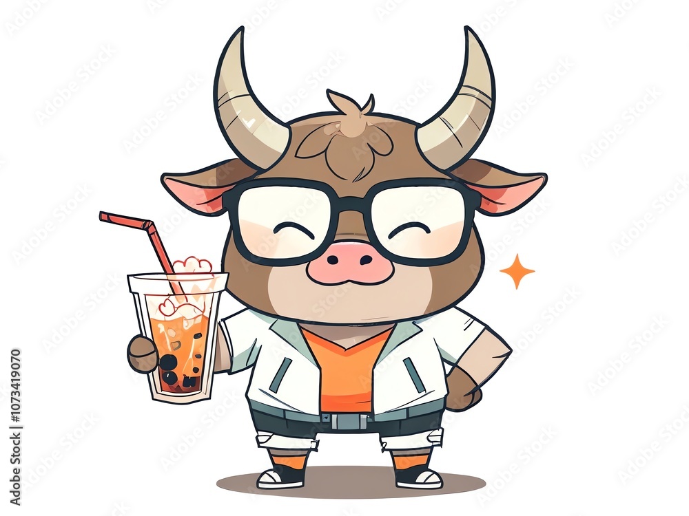 Cool Bull Enjoying Boba Tea