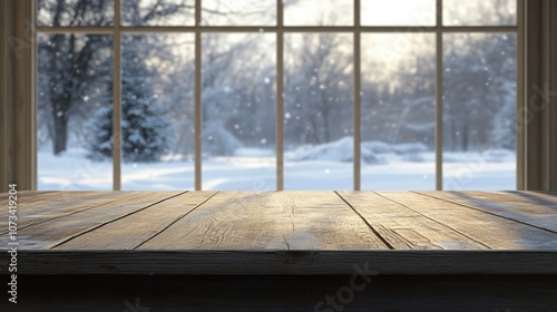 Wooden Tabletop Against a S...