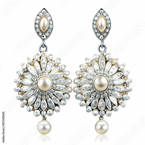 A close-up view of a pair of elegant earrings, highlighting