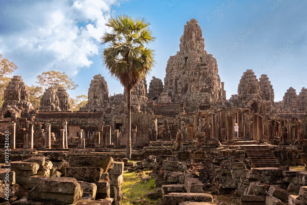 Obraz premium Bayon temple, ancient temple ruins in Cambodia