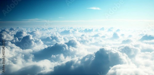 Breathtaking view of fluffy clouds and blue sky from airplane window : Generative AI
