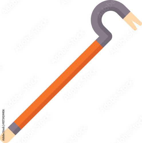 Crowbar with orange handle lying diagonally, simple design, isolated on white background