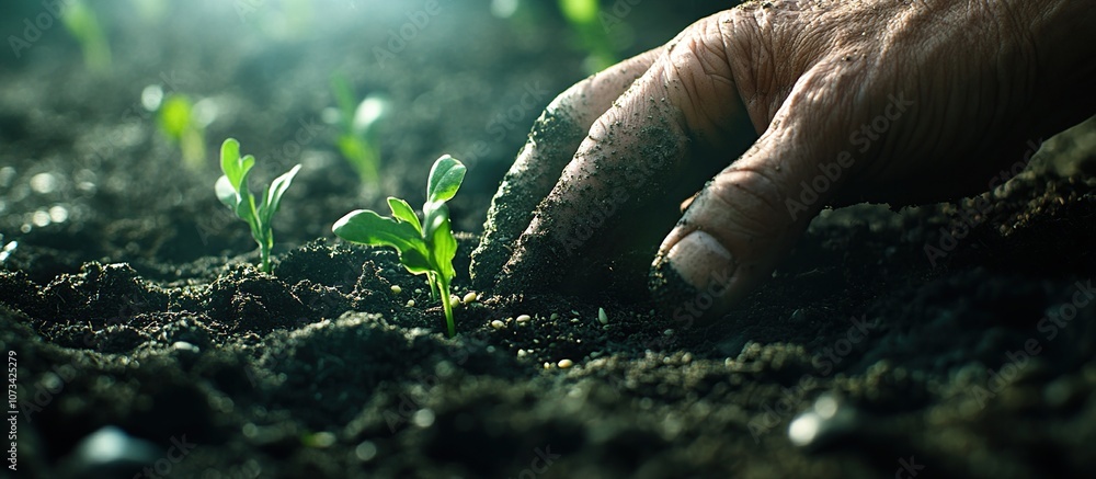 Hand Planting Seeds in the Garden Hand Planting Seeds in the Garden