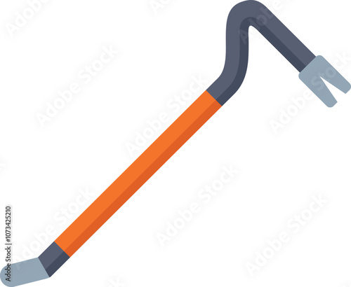 Crowbar lying on a white background, a hand tool used for prying and pulling nails