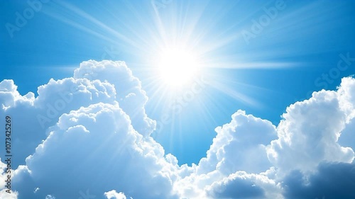 Bright Sunny Day with Shimmering Clouds and Radiant Sunlight in a Clear Azure Sky : Generative AI