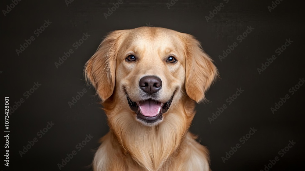 Golden retriever dog, portrait in diffused studio light, soft shadows, happy expression Golden retriever dog, portrait in diffused studio light, soft shadows, happy expression