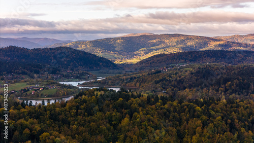 Peaceful Autumn Over Solina Lake with Bieszczady Mountains in Background