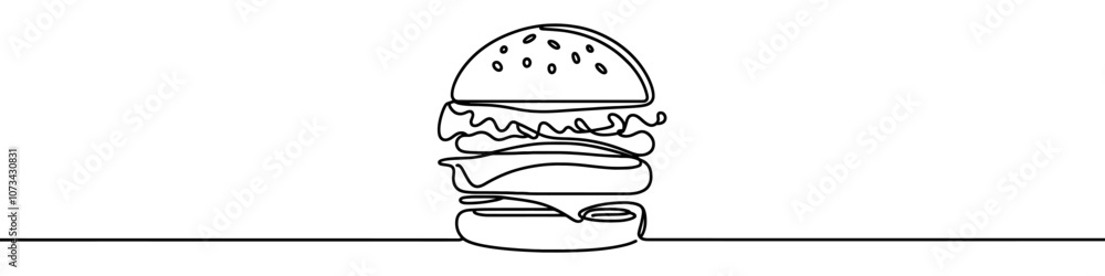 Single continuous line drawing representing a big hamburger. Vector illustration. Single continuous line drawing representing a big hamburger. Vector illustration.