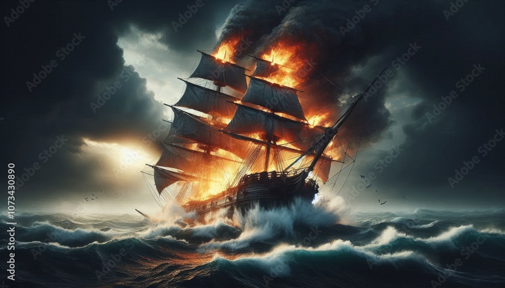 Fototapeta premium Embattled ship