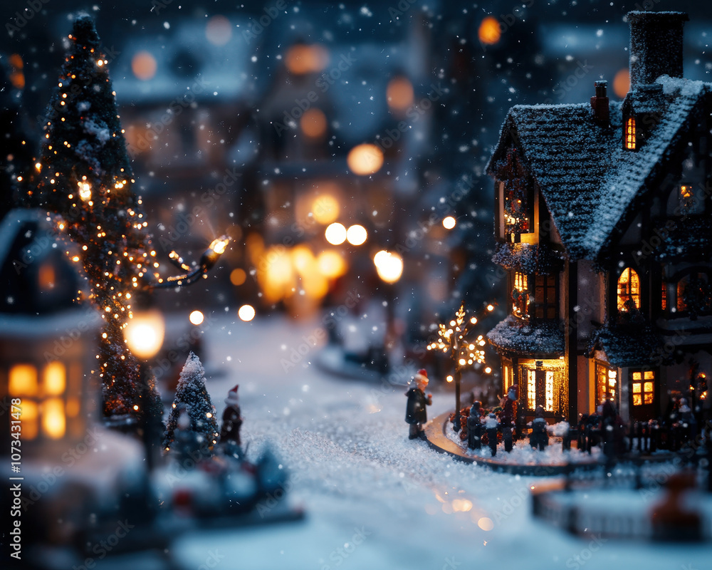 Miniature Christmas Village with Glowing Windows Miniature Christmas Village with Glowing Windows