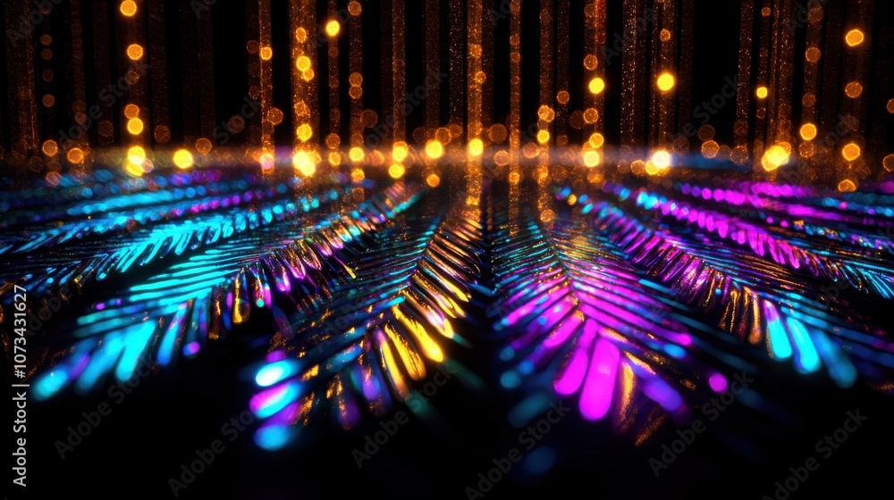A vibrant, abstract composition displaying colorful light reflections with a dynamic pattern, creating an atmospheric and mesmerizing visual effect. A vibrant, abstract composition displaying colorful light reflections with a dynamic pattern, creating an atmospheric and mesmerizing visual effect.