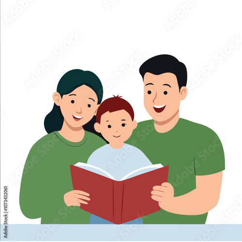 man and family reading book togethers.eps