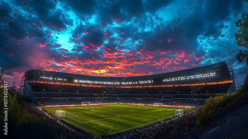 twilight sky at Santiago bernabeu night,Madrid,Spain,generative ai photo