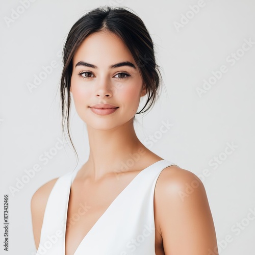 Portrait of woman, diffused studio light, soft shadows, neutral background, elegant pose