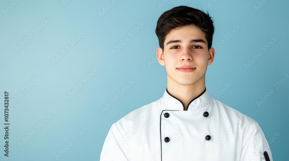Portrait of young chef, diffused studio light, focused expression Portrait of young chef, diffused studio light, focused expression